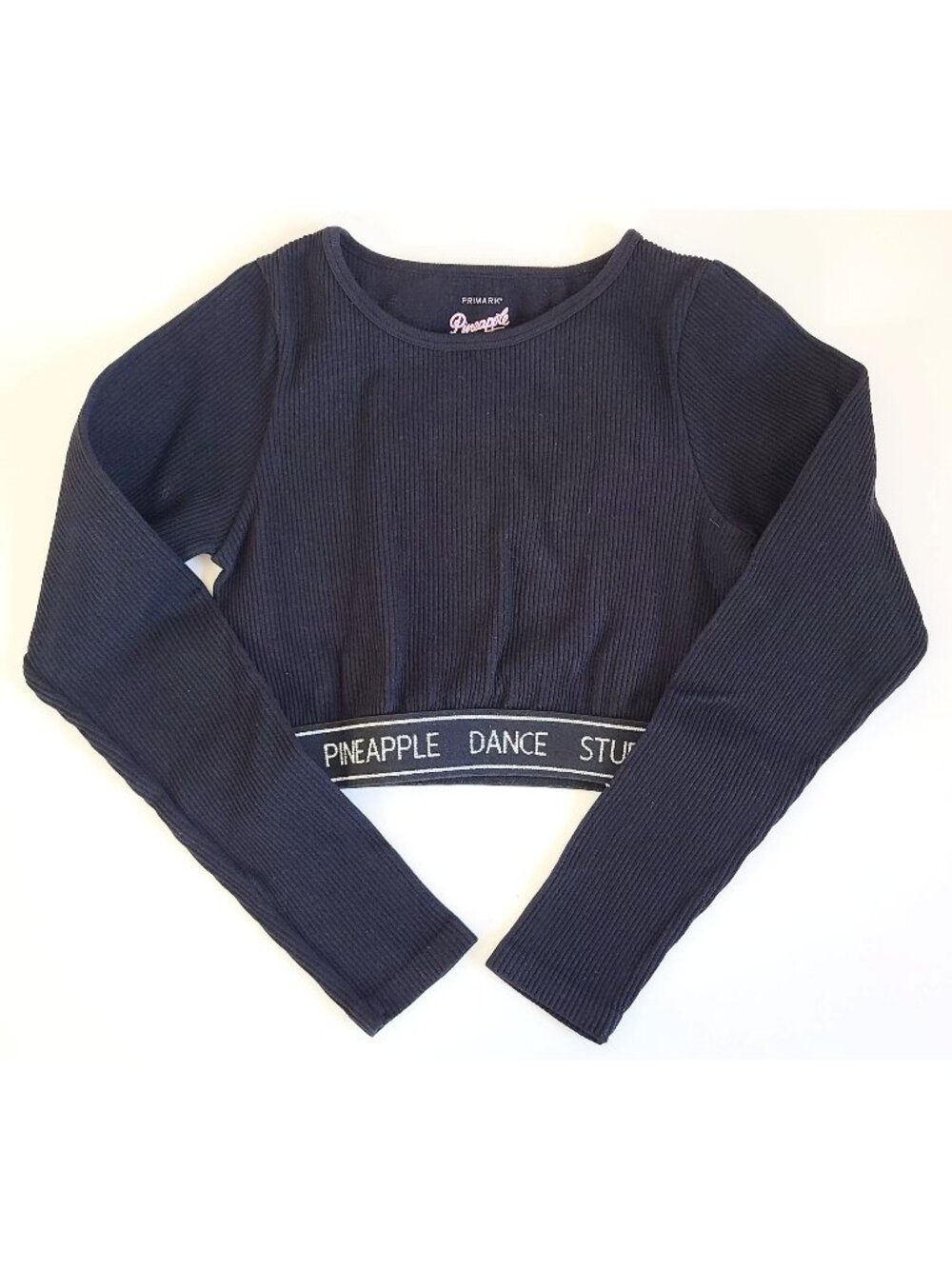 Black Long Sleeve Cropped Top Kids M (Size 9/10) Primark Dance Studios Ribbed